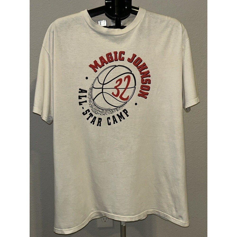 Vtg Basketball Magic Johnson TShirt All Star Camp Beige Power Pro XL 100% Cotton